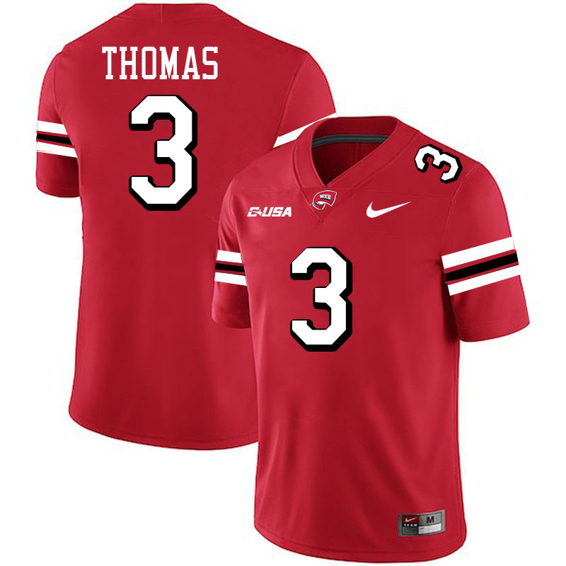 Darius Thomas WKU Jersey,Western Kentucky Hilltoppers #3 Darius Thomas Jersey Youth-Red